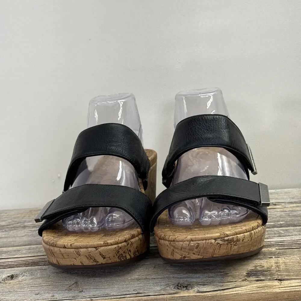 VIONIC Pepper Platform Wedge Sandals- Wide Strap/Black/Open Toe -Wmns Sz 9 Chrty